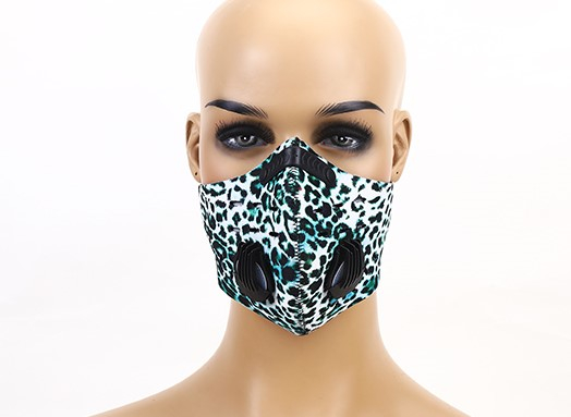 Masca cu supape si filtru carbon activ antipoluare, reutilizabila, pentru alergat, bicicleta, trotineta, leopard bleu [2]