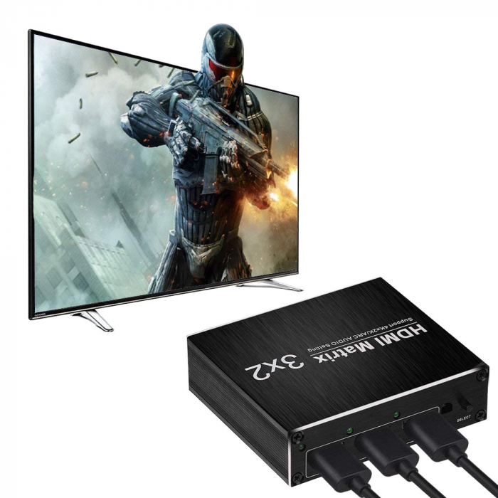 Matrix switch splitter 3 x 2 ARC HDMI 4K 3.5mm SPDIF cu 3.5mm L/R Audio extractor si telecomanda IR, HOPE R [5]
