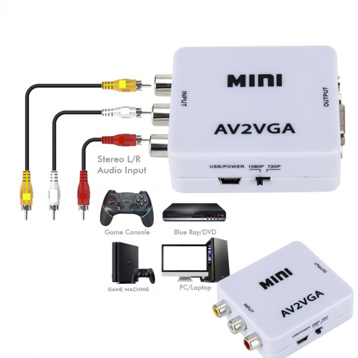 Mini convertor AV(RCA) la VGA, 1080p, video si audio stereo, HOPE R [3]