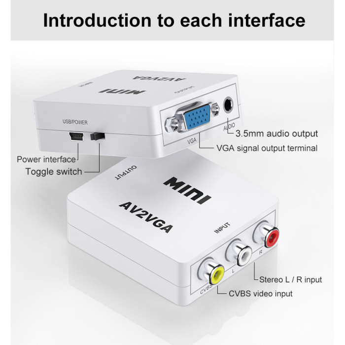 Mini convertor AV(RCA) la VGA, 1080p, video si audio stereo, HOPE R [4]