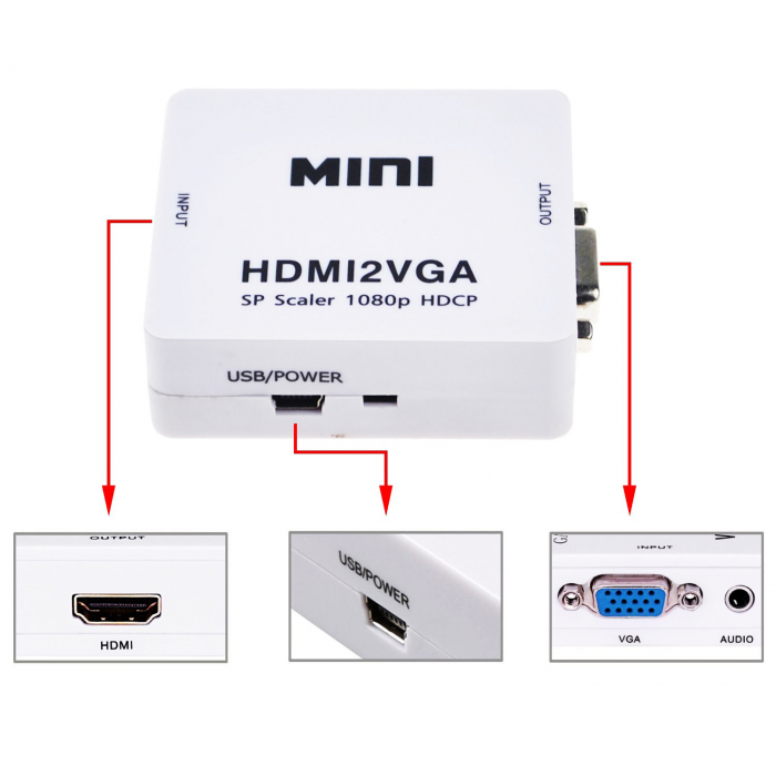 Mini convertor HDMI la VGA, 1080p, video si audio stereo, HOPE R [3]
