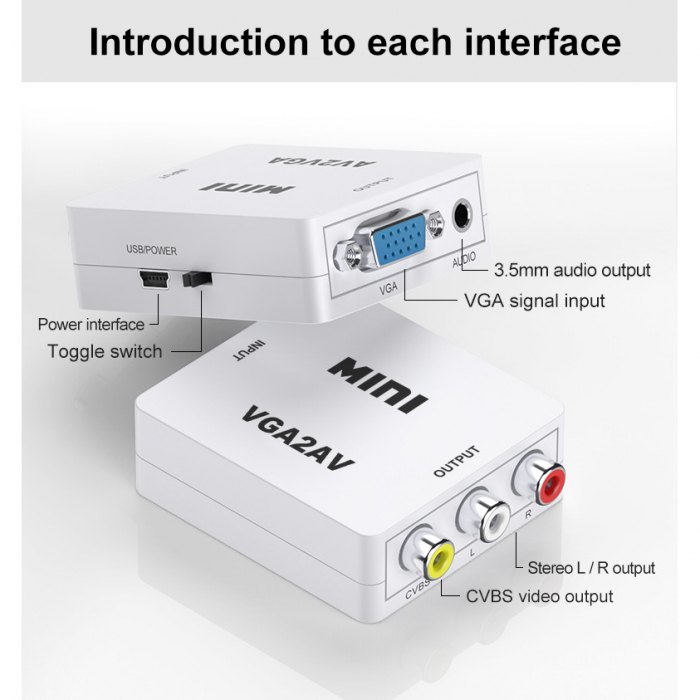 Mini convertor VGA la AV(RCA), 1080p, video si audio stereo, HOPE R [3]