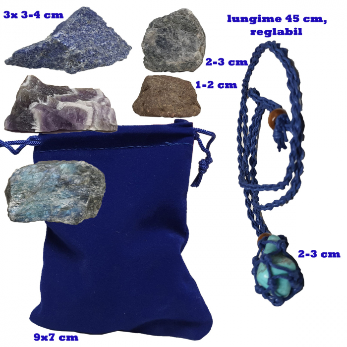 Set 6 cristale naturale vindecatoare, protectoare, pentru zodia Sagetator: Ametist, Labradorit, Lapis Lazuli, Turcoaz, Safir, Rubin [6]