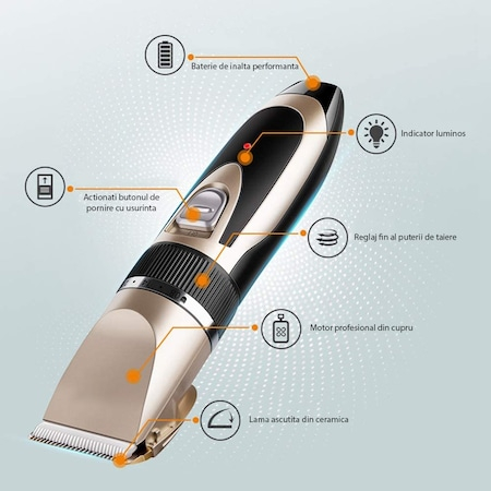Set de ingrijire animale de companie, cu masina profesionala de tuns, foarfeca, pieptan, clips unghii si lama de pilit [3]