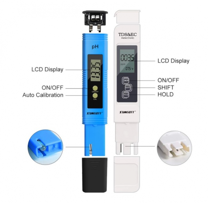 Set testere digitale 4 in 1, PH metru cu corectie automata si TDS & EC, pentru masurarea PH-ului si calitatii apei [4]