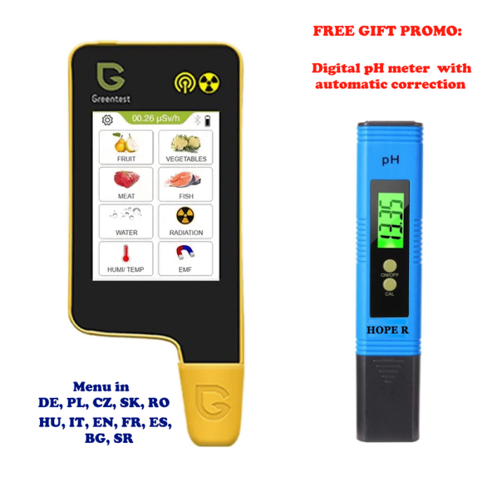Set Testere digitale Greentest ECO 8 pentru masurarea concentratiei nitratilor din fructe, legume, carne, peste, a calitatii apei, a umiditatii si temperaturii, a radiatiilor nucleare si electromagnet [2]