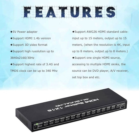 Splitter HDMI, 1x intrare, 16x iesiri rezolutie 4K x 2K, HOPE R [5]