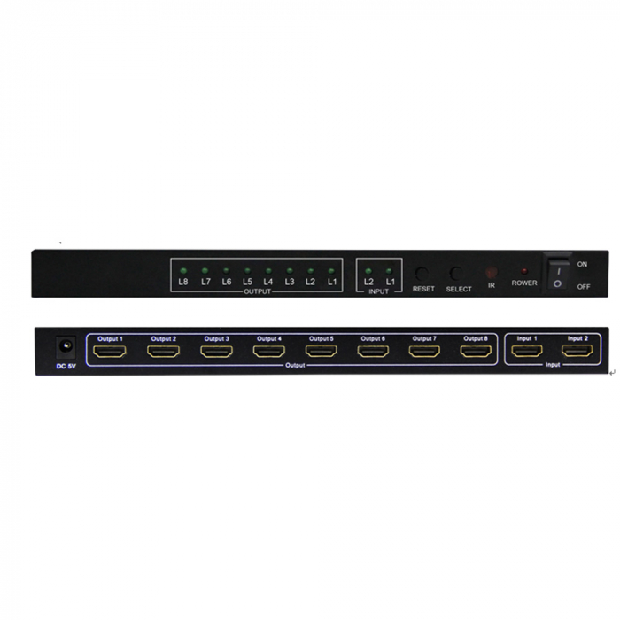 Splitter HDMI, 2x intrari, 8x iesiri rezolutie 4K x 2K, telecomanda, HOPE R [3]