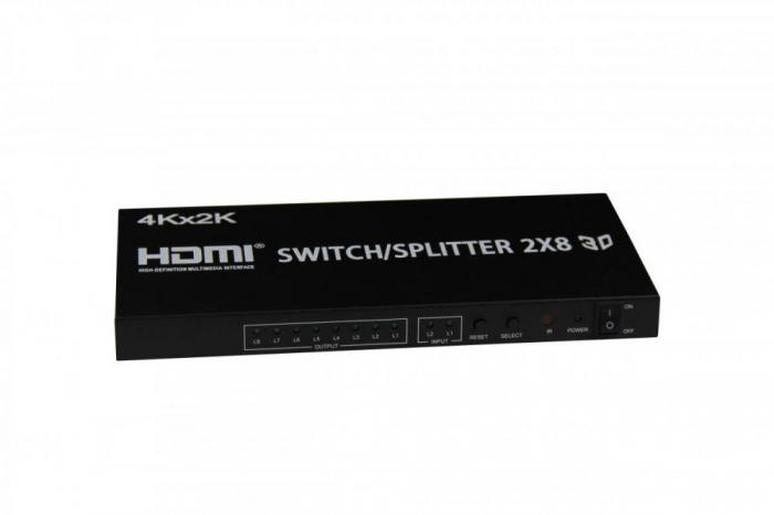 Splitter HDMI, 2x intrari, 8x iesiri rezolutie 4K x 2K, telecomanda, HOPE R [2]