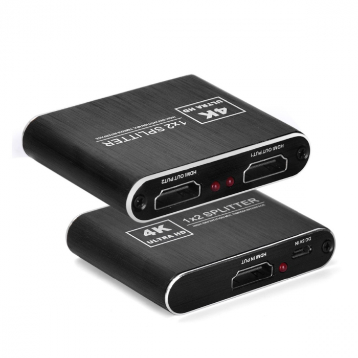 Splitter HDMI 4Kx2K@30Hz, 1 intrare 2 iesiri, HDCP 1.4, UltraHD, slim, negru [2]