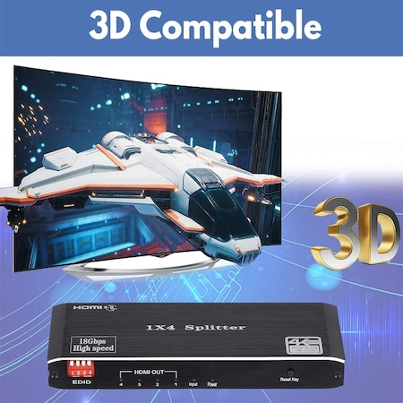 Switch HDMI 2.0, 1 intrare si 4 iesiri, 4K@60Hz HDR, 3D cu HDCP 2.2, negru, HOPE R [4]