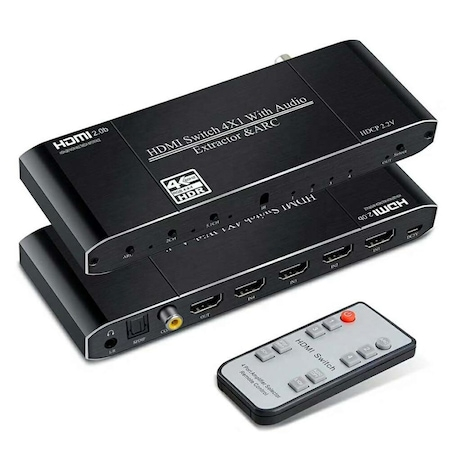 Switch HDMI 2.0, 4 intrari si 1 iesire, HDCP 2.2, 4K@60Hz, iesiri: Toslink, Coaxial, Jack 3.5mm L/R, Audio Extractor, ARC, telecomanda, HOPE R [2]
