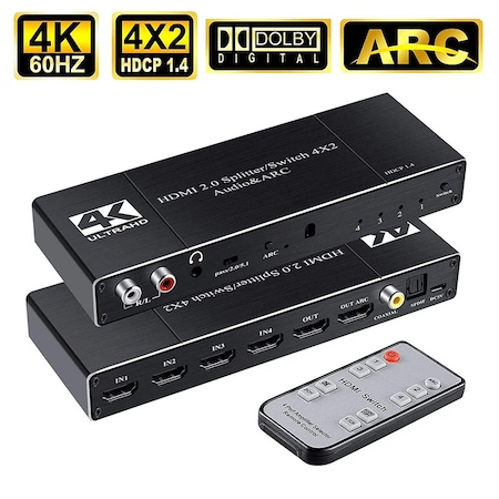 Switch HDMI 2.0, 4 intrari si 2 iesiri, HDCP 1.4, 4K@60Hz, 6Gbps, ARC, extractor audio R/L, 3.5mm jack, SPDIF, coaxial [2]