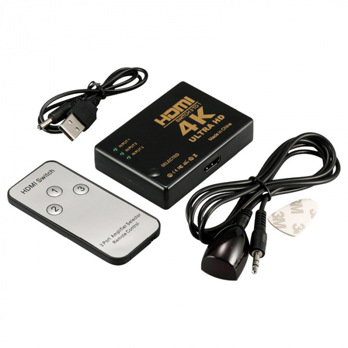 Switch HDMI 2.0 HDCP 2.2, 4Kx2K@60Hz, RGB 4:4:4, HDR10, 3 intrari 1 iesire, telecomanda IR, negru [4]