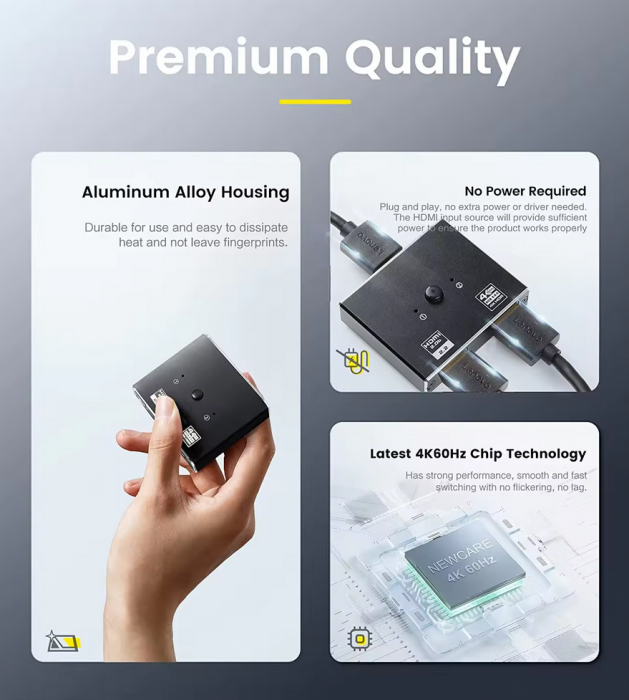 Switch HDMI 4K@60Hz, HOPE R bidirectional, HDMI2.0b, HDCP2.2, 1 x 2 splitter, 2 x 1 switch, negru [3]