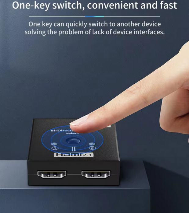 Switch HDMI 8k@60Hz HOPE R bidirectional, HDMI2.1, HDCP2.3, 1 x 2 splitter, 2 x 1 switch, negru [3]