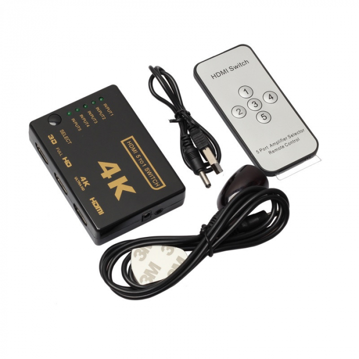 Switch splitter HDMI, switch 5x1 porturi, 5 in 1 out, 4K ,1080p, telecomanda, negru, HOPE R [4]