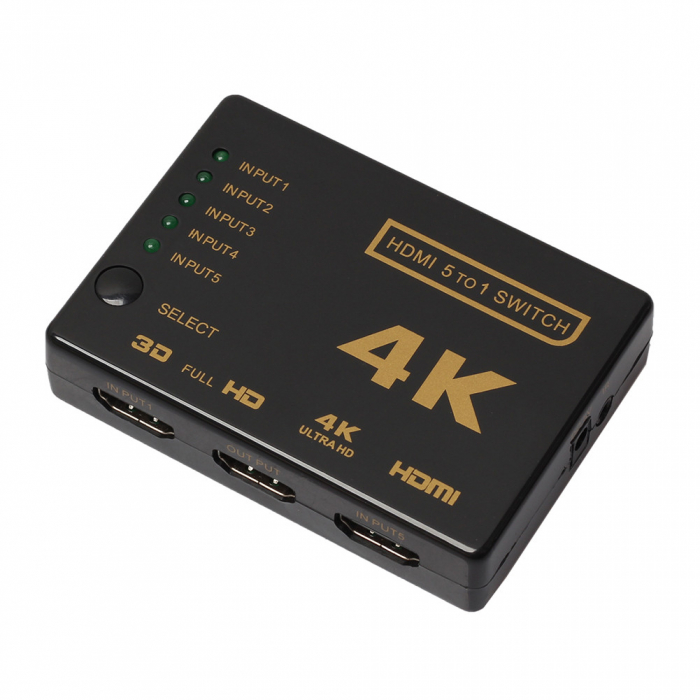 Switch splitter HDMI, switch 5x1 porturi, 5 in 1 out, 4K ,1080p, telecomanda, negru, HOPE R [3]