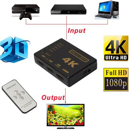 Switch splitter HDMI, switch 5x1 porturi, 5 in 1 out, 4K ,1080p, telecomanda, negru, HOPE R [2]