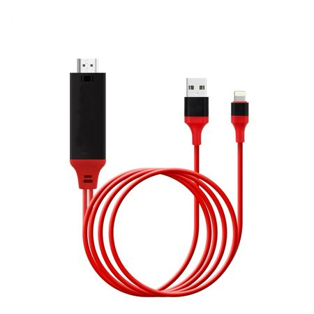 Convertoare si adaptoare video - Cablu 3 in 1 MHL, HDMI 1080P pentru iphone 5, 6, 7, ipad mini, pro, ipod touch 2m, rosu, HOPE R