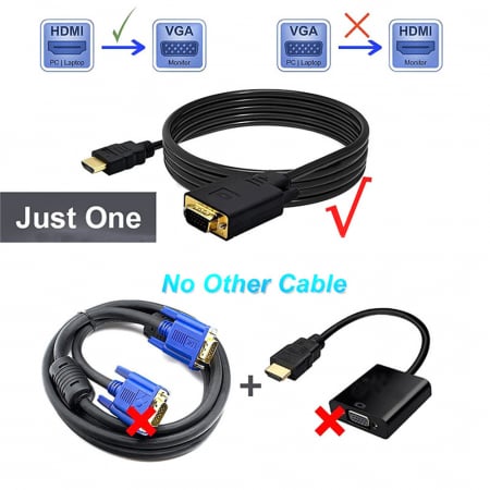 Cablu convertor HDMI tata Full HD 1080p la VGA tata, 1.8m, negru [3]