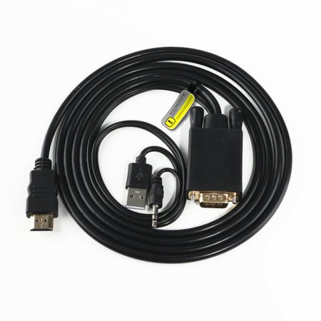 Cablu convertor HDMI tata Full HD 1080p la VGA tata, cu cablu usb si audio, 1.8m, negru [3]