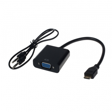 Convertoare si adaptoare video - Cablu convertor micro HDMI tata la VGA mama cu cablu audio, 15 cm, HOPE R