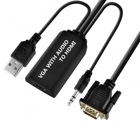 Cablu convertor VGA tata la HDMI mama cu audio si USB, 0.5m, negru, HOPE R