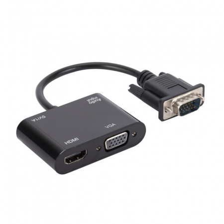 Convertoare si adaptoare video - Cablu convertor VGA tata la VGA tata cu Audio si HDMI mama, pentru monitoare si proiectoare, HOPE R