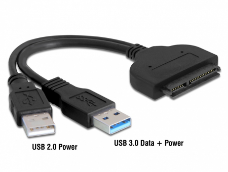 Adaptoare USB - Cablu USB 3.0 la SATA 7+15pin, HDD/SSD 2.5", extensie USB 2.0, lungime 10cm, HOPE R