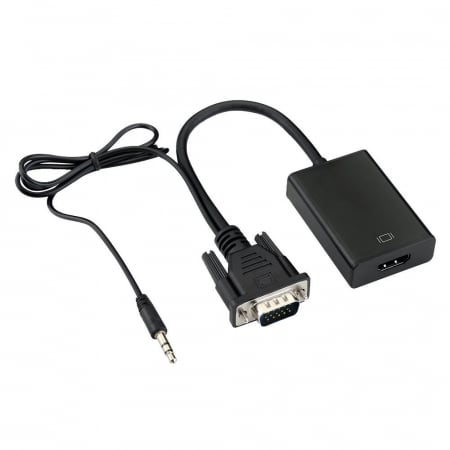 Accesorii IT - Convertor adaptor VGA tata la HDMI mama, cablu audio si cablu micro usb, HOPE R