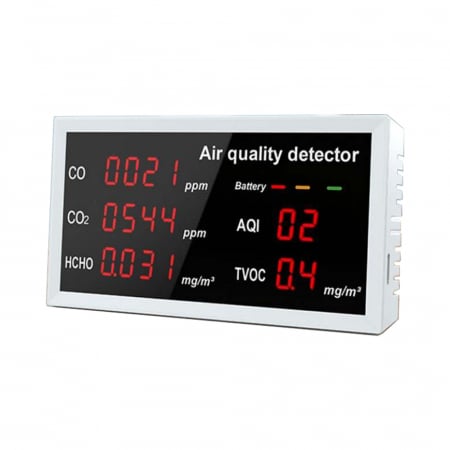 Aparate si instrumente de masura - Detector calitate aer 5 in 1 HOPE R, CO, CO2, HCHO, TVOC, AQI cu acumulator incorporat