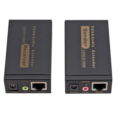 Cabluri video, extendere si conectori video - Extender semnal video VGA pana la 100m, cu transmitator si receiver RJ45 Ethernet Cat5/6, rezolutie 1080p, HOPE R