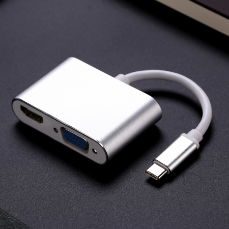 Hub 2 in 1 USB 3.1 type C la HDMI 4K, VGA pentru Samsung, Mackbook, argintiu [2]