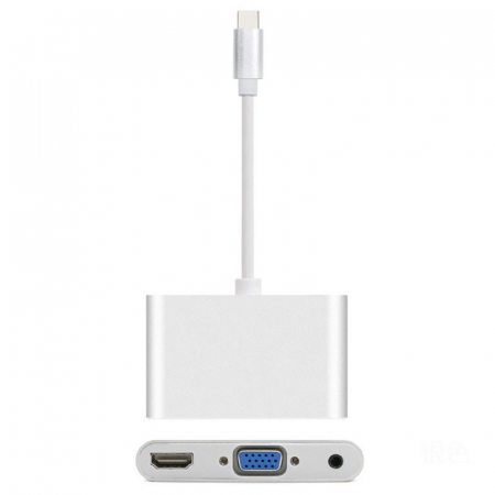 Hub 3 in 1 USB 3.1 type C la HDMI 4K, VGA, audio pentru Samsung, Mackbook, argintiu [2]