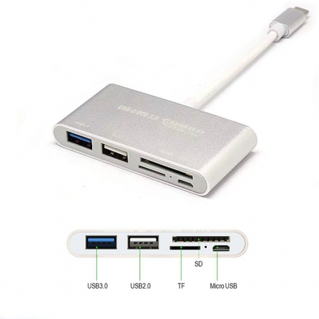 Hub-uri USB - Hub 5 in 1 USB 3.1 Type-C la USB 3.0, 1 x USB 2.0, 1 x micro USB, 1 x SD card, 1 x TF, HOPE R