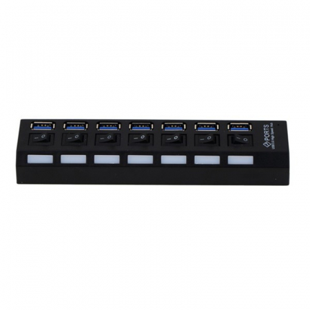 Hub 7 porturi USB3.0, HOPE R, 5Gbps, cu comutatoare, cablu usb si alimentator [2]