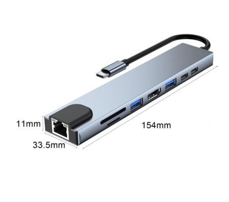 Hub USB 3.1 tip C, 8 in 1 HDMI/USB3.0/USB2.0/2xUSB3.1-C/RJ45/SD/TF, carcasa aluminiu, HOPE R [1]