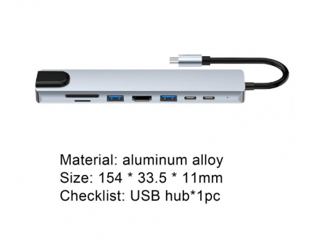 Hub USB 3.1 tip C, 8 in 1 HDMI/USB3.0/USB2.0/2xUSB3.1-C/RJ45/SD/TF, carcasa aluminiu, HOPE R [3]