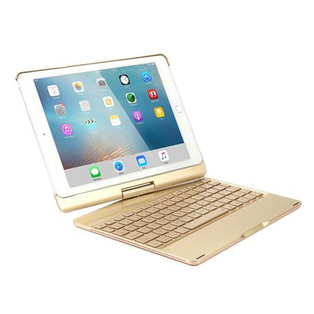 Tastaturi si huse tablete - Husa carcasa aluminiu, aurie, cu tastatura LED, Bluetooth Wireless pentru iPad Air, iPad Air 2, iPad Pro 9.7, iPad 9.7 2017, 2018