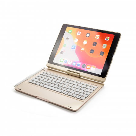 Tastaturi si huse tablete - Husa carcasa aurie cu tastatura LED, Bluetooth Wireless pentru iPad Air, iPad Air 2, iPad Pro 9.7, iPad 9.7 2017, 2018