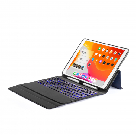 Husa carcasa piele ecologica, albastra cu tastatura LED Bluetooth Wireless pentru iPad 12.9 2018 si 2020 [1]