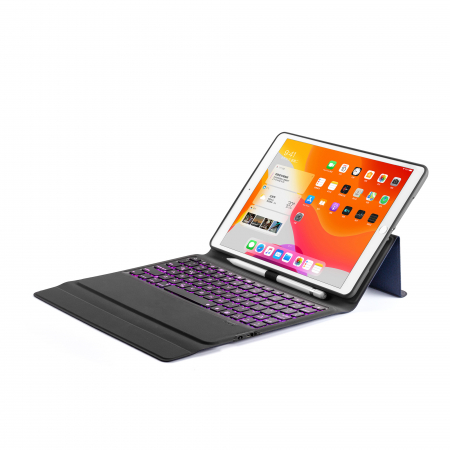 Husa carcasa piele ecologica, albastra, cu tastatura LED Bluetooth Wireless pentru iPad Pro 10.5, Air 3 2019 10.5 inch, iPad 10.2 inch [3]