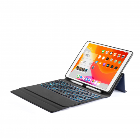 Husa carcasa piele ecologica, albastra, cu tastatura LED Bluetooth Wireless pentru iPad Pro 10.5, Air 3 2019 10.5 inch, iPad 10.2 inch [2]
