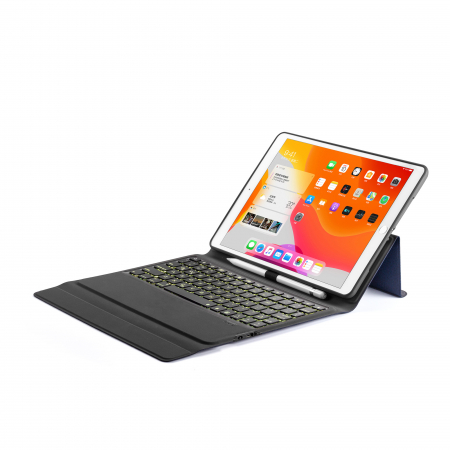 Husa carcasa piele ecologica, albastra, cu tastatura LED Bluetooth Wireless pentru iPad Pro 10.5, Air 3 2019 10.5 inch, iPad 10.2 inch [1]