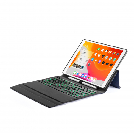 Husa carcasa piele ecologica, albastra, cu tastatura LED Bluetooth Wireless pentru iPad Pro 10.5, Air 3 2019 10.5 inch, iPad 10.2 inch [5]