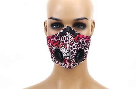 Masca cu supape si filtru carbon activ antipoluare, reutilizabila, pentru alergat, bicicleta, trotineta,  leopard rosu [1]
