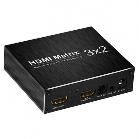 Hub-uri, Splittere, Switch-uri - Matrix switch splitter 3 x 2 ARC HDMI 4K 3.5mm SPDIF cu 3.5mm L/R Audio extractor si telecomanda IR, HOPE R