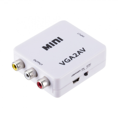 Convertoare si adaptoare video - Mini convertor VGA la AV(RCA), 1080p, video si audio stereo, HOPE R