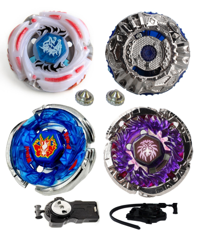 Jucarii interactive - Pachet titirezi 4D ATTACK-S 4 buc + 2 lansatoare (1 cu sfoara) + 2 varfuri metalice: BB88 Meteo L-Drago, BB120 Diablo Nemensis, BB28 Rock SPegasis, BB116A Jade Jupiter